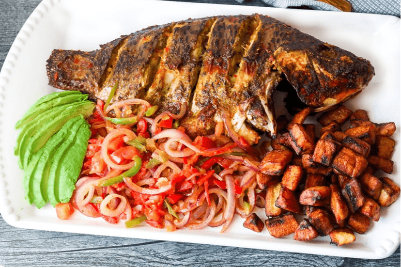 Oven Grilled Tilapia w/ Fried Plantains